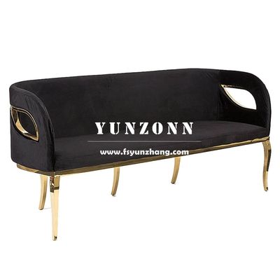 Velvet Upholstered Love Seat with Gold Stainless Steel Base for Weddings and Parties