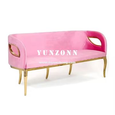 Velvet Upholstered Love Seat with Gold Stainless Steel Base for Weddings and Parties