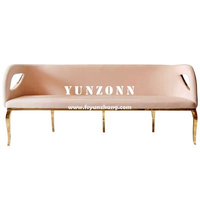 Velvet Upholstered Love Seat with Gold Stainless Steel Base for Weddings and Parties