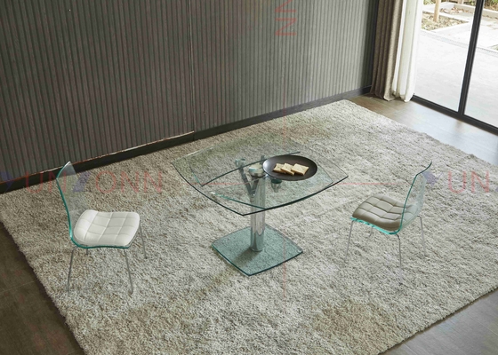 Extendable Flexible Multifunctional Dining Table With Two Leaf Glass Top