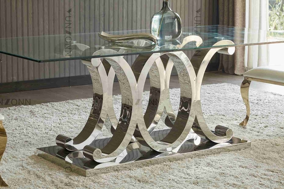 Modern 10 Seaters SS Dining Table With Tempered Glass Removable