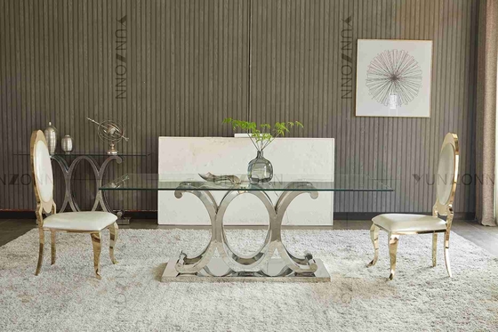 Modern 10 Seaters SS Dining Table With Tempered Glass Removable