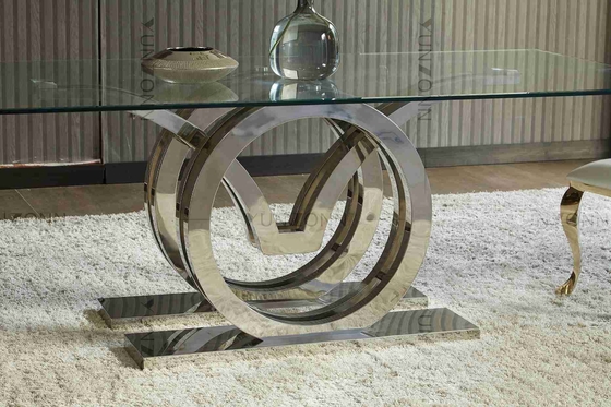 Seagulls Design Luxury Modern Glass Top Dining Table Set 4 Seater Stainless Steel Base Frame Silver