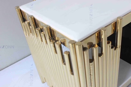 Living Room White And Gold Tv Console Table Marble Top Stainless Steel With Drawers