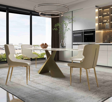 Bright Rock Board Small Apartment Dining Table Chair Sets Nordic Modern Light Luxury Bronze Dining Room Set