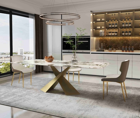 Bright Rock Board Small Apartment Dining Table Chair Sets Nordic Modern Light Luxury Bronze Dining Room Set