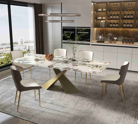 Bright Rock Board Small Apartment Dining Table Chair Sets Nordic Modern Light Luxury Bronze Dining Room Set