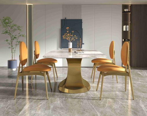 201 Stainless Steel Gold Collection luxury dining table 6 seater Shaped Base Living Room