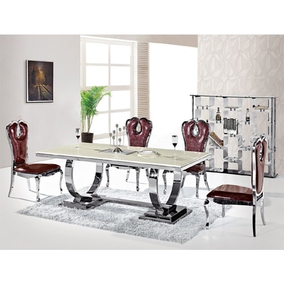 Silver 150X90X75 Luxury Comfort Dining Table 6 Seater Tempered Glass Top