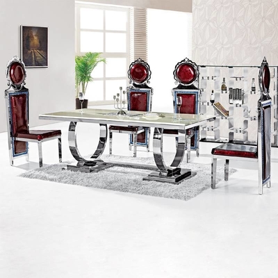 Silver 150X90X75 Luxury Comfort Dining Table 6 Seater Tempered Glass Top