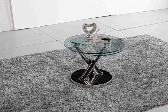 Round Glass Table Top Stylish Tea Table X Metal Base Side Small Table