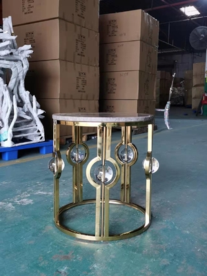 Gold Plated Stainless Steel Marble Side Table Light Luxury Metal Crystal Ball Round Corner Table