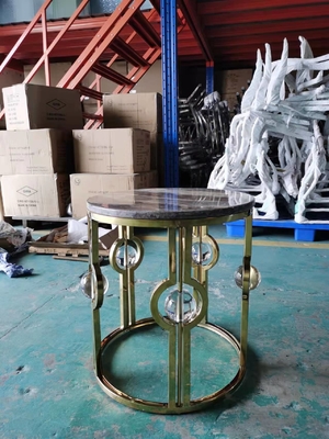 Gold Plated Stainless Steel Marble Side Table Light Luxury Metal Crystal Ball Round Corner Table