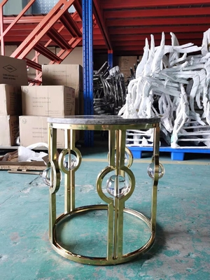 Gold Plated Stainless Steel Marble Side Table Light Luxury Metal Crystal Ball Round Corner Table