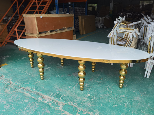 Oval MDF Wedding Banquet Tables Banquet Style Wedding Reception Tables Ss Gold Ball Legs
