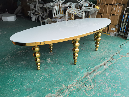 Oval MDF Wedding Banquet Tables Banquet Style Wedding Reception Tables Ss Gold Ball Legs