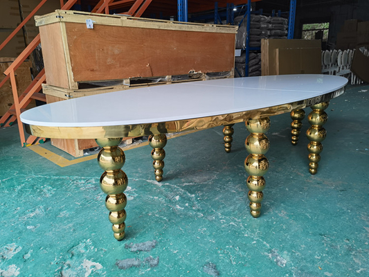 Oval MDF Wedding Banquet Tables Banquet Style Wedding Reception Tables Ss Gold Ball Legs