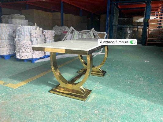 Silver Gold Stainless Steel Leg Dining Table Set 6 Seater With Marble Top