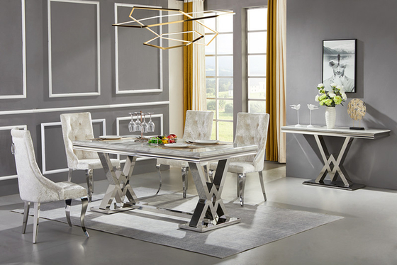 Nordic Marble Modern Luxe Stainless Steel Leg Dining Table Restaurant High End