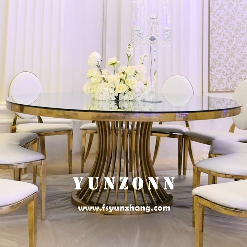Luxury Round Dining Table with Gold Stainless Steel Base and Glass Top ...