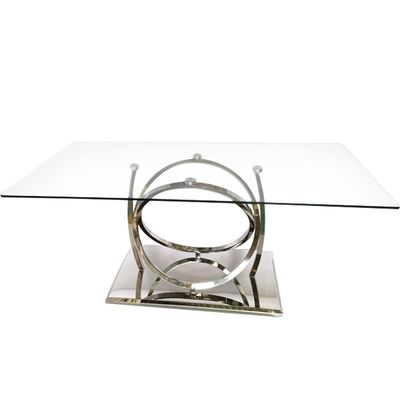 Good price Luxury Silver Metal Dining Table With Clear Glass For Dining Room online