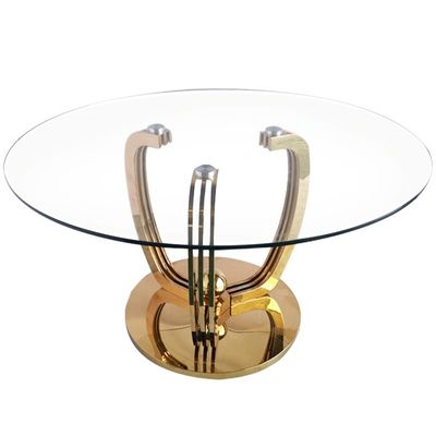 Good price Minimalist Gold Stainless Steel Base Dining Table With Glass Top online