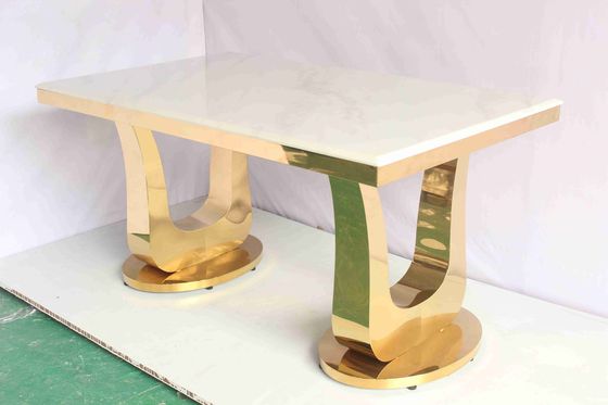 Good price Gold Color Marble Dining Table With U Base Home Furniture online