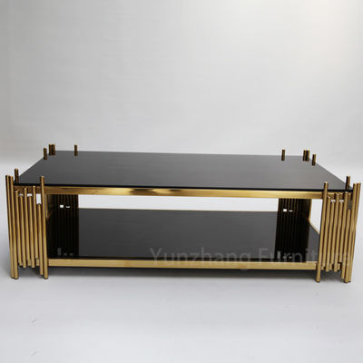Good price Double Tempered Glass Center Table Rectangle Shape Gold Frame online