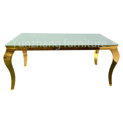 Rectangle Shape Dining Room Stainless Steel Table With Marble Top