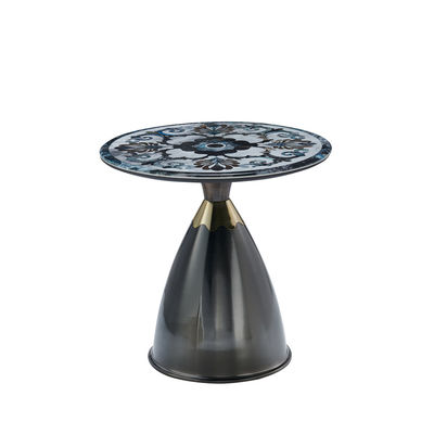 Good price Modern light luxury round living room black marble look glass top metal base corner tables side table online