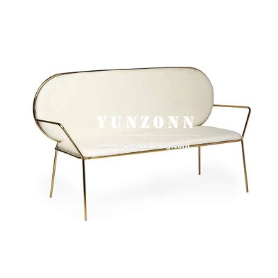 Minimalist White Velvet Arm Sofa with Gold Frame Leather Soft Cushion for Bride and Groom Wedding Stage for Events Banquets