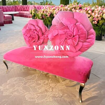 Good price Modern Stainless Steel Sofa with Rose Flower Back Design Pink Red Velvet Seater for Hotel Wedding Lover's Favourite online