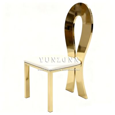 quality Modern Style Gold Stainless Steel Frame White Pad Wedding Event Banquet Hotel Dining Metal Chairs factory