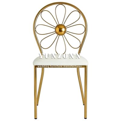 quality Wholesale Modern Stackable Metal Wedding Chairs with Gold Stainless Steel Frame White PU Leather Outdoor Hotel Dining Chair factory