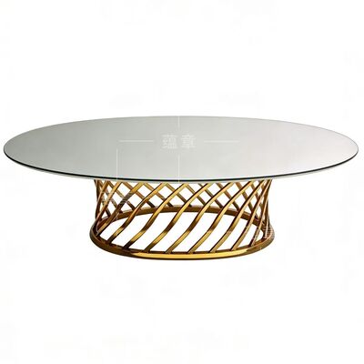 quality Good Quality Mirror Glass Top with Stainless Steel Frame Oval Table for Wedding Dining Banquet Party factory