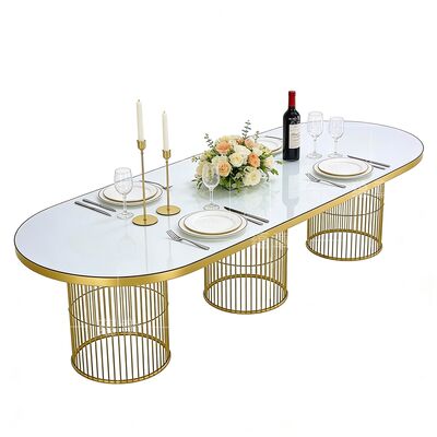 quality New Style Event Banquet Dining Table Oval Shape Gold Steel Legs Dinner Room Wedding Table for Event Decor factory