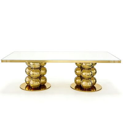 Good price Modern Luxury Design Golden Wedding Table Mirror Glass Top Stainless Steel Restaurant & Hotel Banquet Dining Furniture online