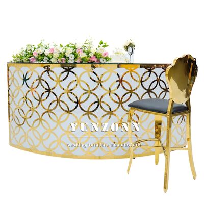 quality Gold Pattern Popular New Design Tall Bar Furniture Luxury Bar Table Stainless Steel for Pub Wedding factory