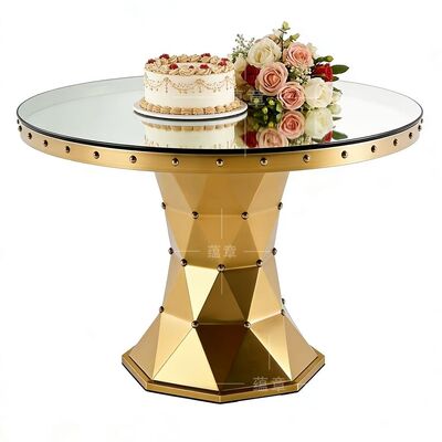 Good price Elegant Modern New Arrival Wedding Ceremony Celebration Decoration Gold Stainless Steel Mirror Glass Cake Stand Hotel Dining online