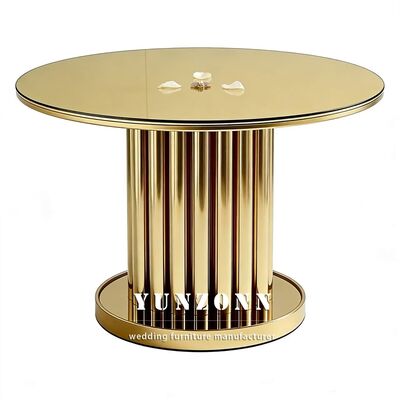 Good price Luxury Modern Round Shaped Glass Top Golden Stainless Steel Dining Tables Luxury online