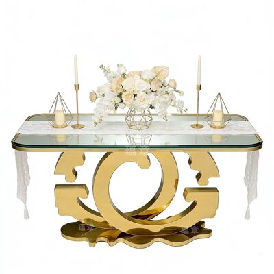 Good price Luxury Wedding Banquet Table with Gold Stainless Steel Base and Tempered Glass Top for Restaurants & Hotels online