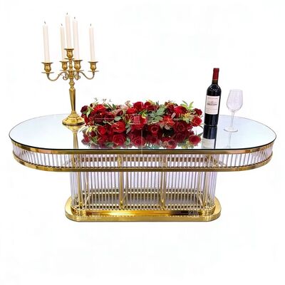 Good price Luxury Modern Oval Shape Stainless Steel Frame Tempered Glass Top Durable Wedding Table for Restaurants online