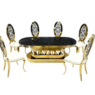Good price Party Furniture Golden Stainless Steel Glass Mirror Top Dining Table for Wedding online
