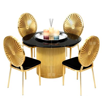 Good price Wedding Furniture Gold Stainless Steel Frame Tempered Mirror Glass Top Dining Table online