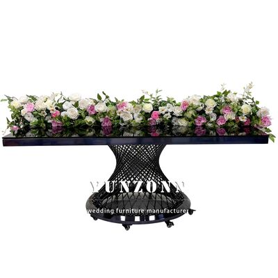 Good price Hotel Banquet Glass Top Black Dining Table Stainless Steel Rectangle Metal Wedding Table online