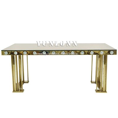 Good price Modern Luxury Rectangle Banquet Tables Stainless Steel Legs with Gold Finish Mirror Top for Dining & Hotel Use for Weddings online
