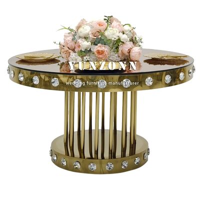 Good price Golden Round Wedding Crystal Table with Stainless Steel Metal Base for Restaurants Banquets and Events online