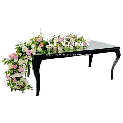 Good price Mirror Tempered Glass Event Wedding Table Rectangular Shape Black Stainless Steel Hotel Restaurant Table online