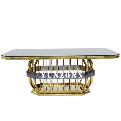 Good price Modern Gold Stainless Steel Wedding Banquet Dining Table Rectangle Glass Hotel Furniture for Wedding Tables and Rentals online