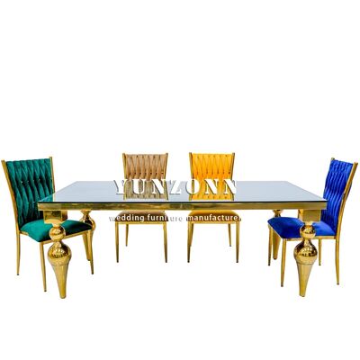 Good price Gold Stainless Steel Frame Mirror Glass Top Wedding Table 10 People Wedding Table online
